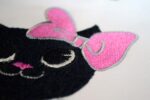 Black Cat Girl Bow embroidery design Front