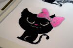 Black Cat Girl Bow embroidery design Front