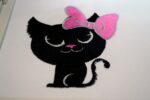 Black Cat Girl Bow embroidery design Front