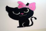 Black Cat Girl Bow embroidery design Front