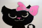 Black Cat Girl Bow embroidery design Front