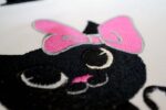 Black Cat Girl Bow embroidery design Front