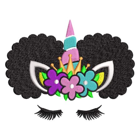 Afro Puffs Unicorn embroidery design Front