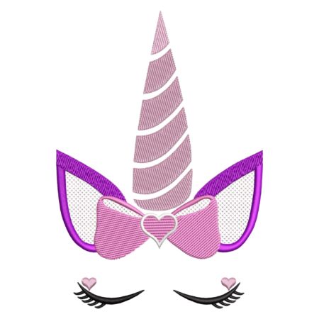 Unicorn Head bow girl embroidery design Front