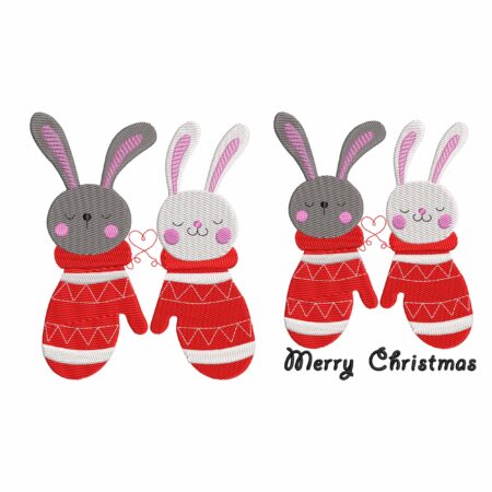 Merry Christmas Mittens Bunny Couple Machine embroidery designs Bundle