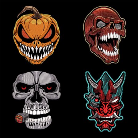 Creepy Brutal Halloween Skulls embroidery designs BUNDLE Skeleton Pumpkin Demon