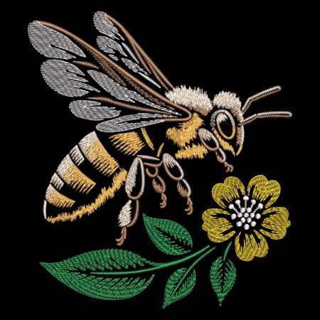 Bee on Flower machine embroidery design Dark Textile as a color