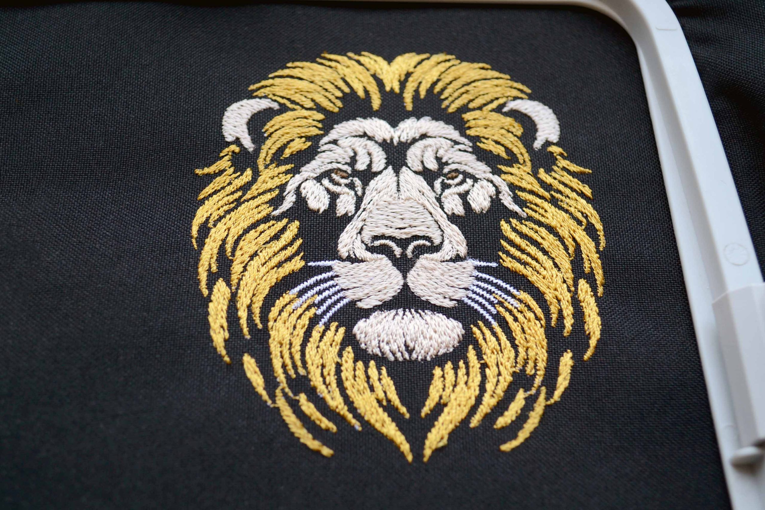 Golden maned lion embroidery for nursery art Golden maned lion embroidery for nursery art