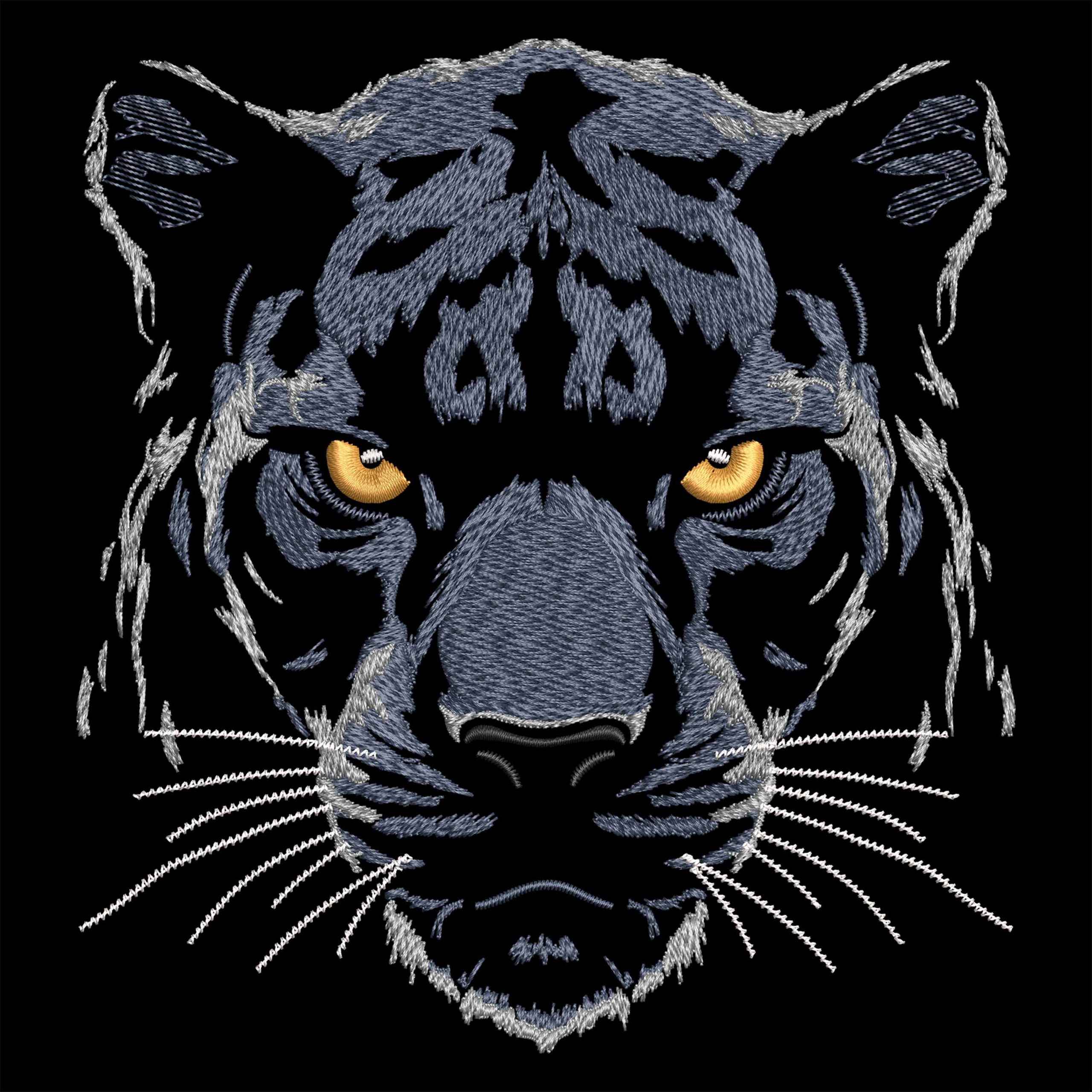Black Panther Face embroidery design Mystic Jungle Animal Optimized for Dark Textile