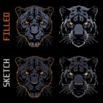 Filled and Light Stitch Black Panther Head embroidery designs Bundle