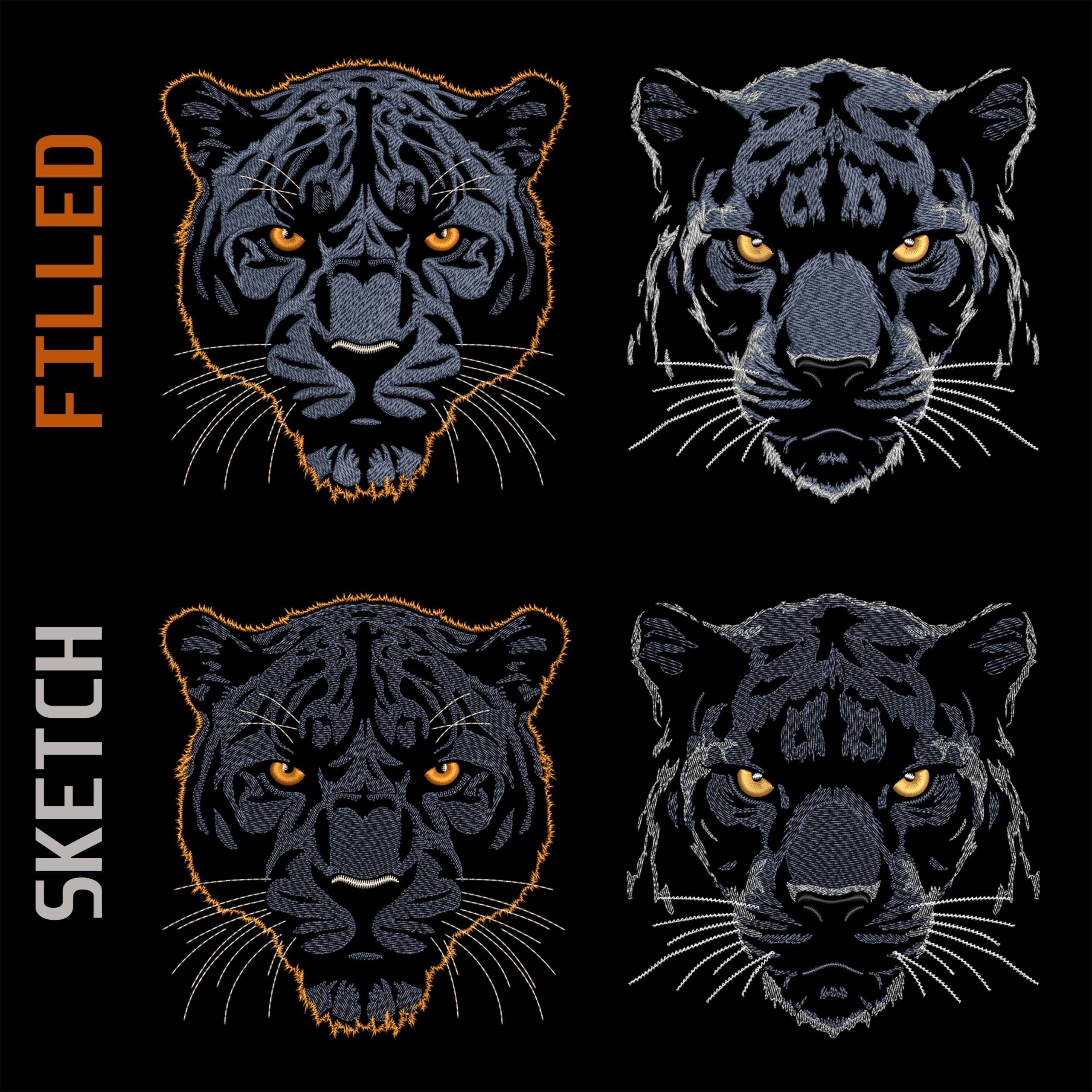 Filled and Light Stitch Black Panther Head embroidery designs Bundle Filled and Light Stitch Black Panther Head embroidery designs Bundle