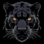 Light Stitch Black Panther Head Optimized for Dark Fabric Elegant Mystic Feline