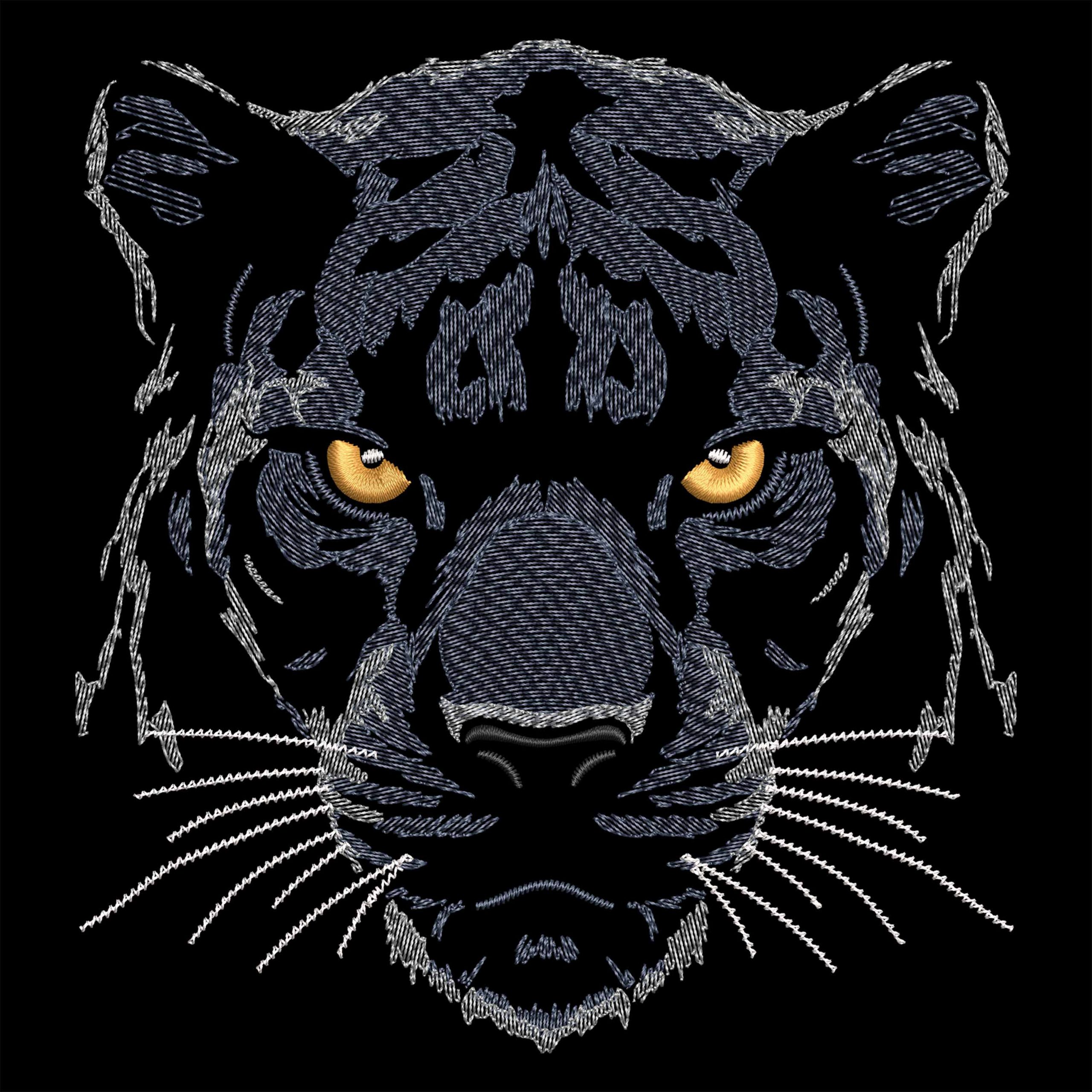 Light Stitch Black Panther Head Optimized for Dark Fabric Elegant Mystic Feline