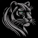 Light Stitch White Panther on Black machine embroidery design Mystic Jungle Animal Face