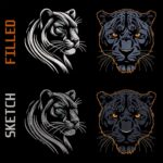 Mystic Panther Head embroidery designs Bundle Fill and Quick Stich Jungle Feline