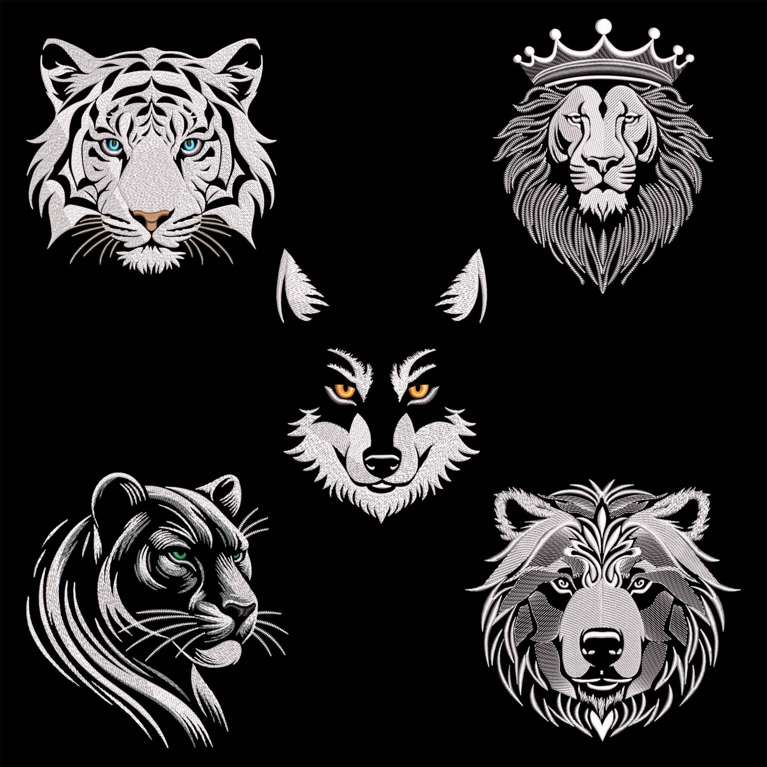 White Animals for dark fabric embroidery designs Bundle Wild Nature Art White Animals for dark fabric embroidery designs Bundle Wild Nature Art