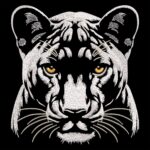 White Panther on Black embroidery design Elegant Jungle Animal Head
