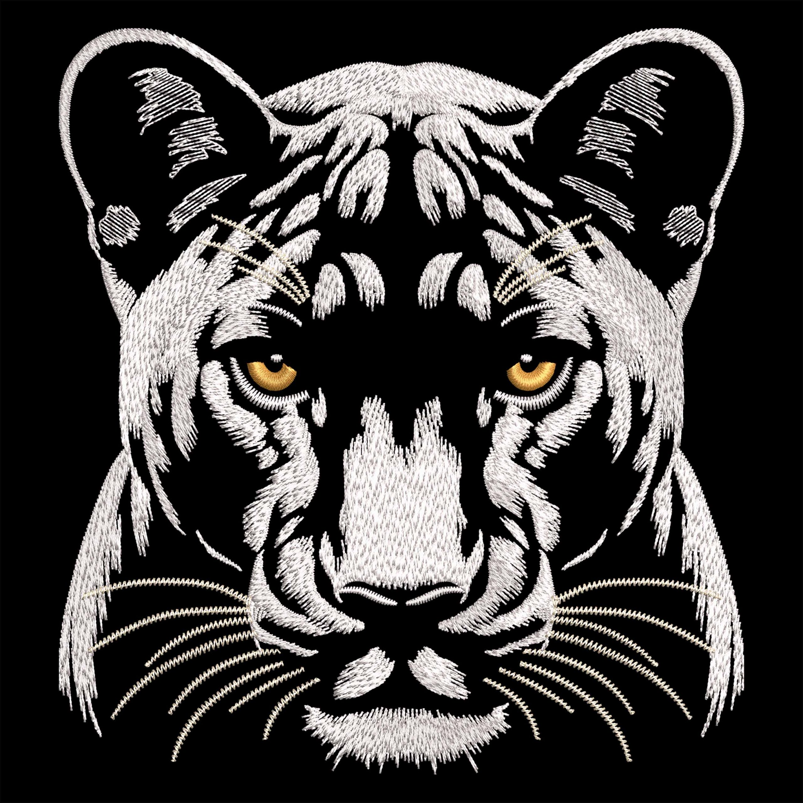 White Panther on Black embroidery design Elegant Jungle Animal Head White Panther on Black embroidery design Elegant Jungle Animal Head