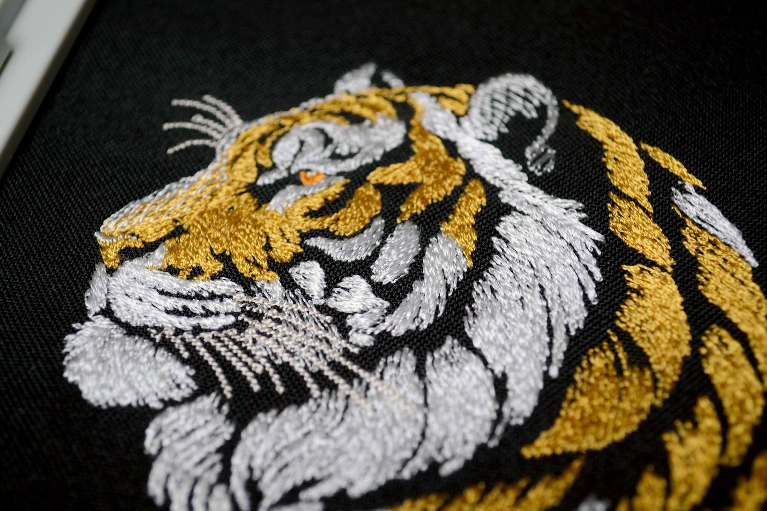 Majestic Tiger Head Embroidery for Textile Art Majestic Tiger Head Embroidery for Textile Art