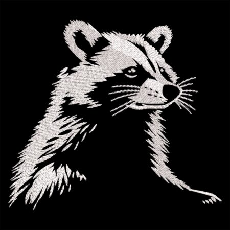 Raccoon White on Black machine embroidery design Cute Forest Animal